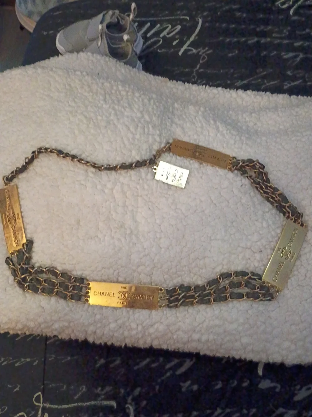 Chanel Gold Chain Belt with Black Leather Weave